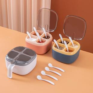 格调料盒家用套装 厨房用四品 宫透明子带勺盖子四格调味盒子