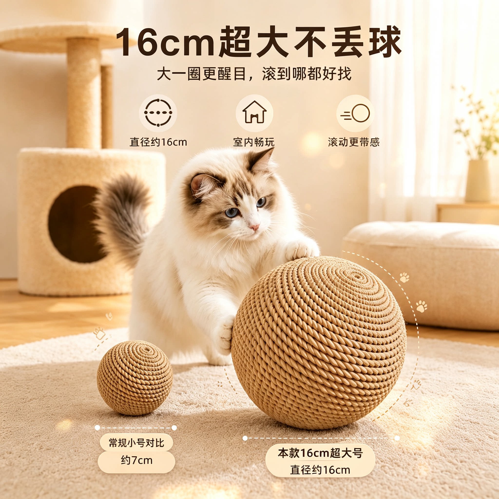 猫玩具剑麻球超大自嗨解闷神器逗猫磨牙耐咬宠物用品磨爪球不掉屑