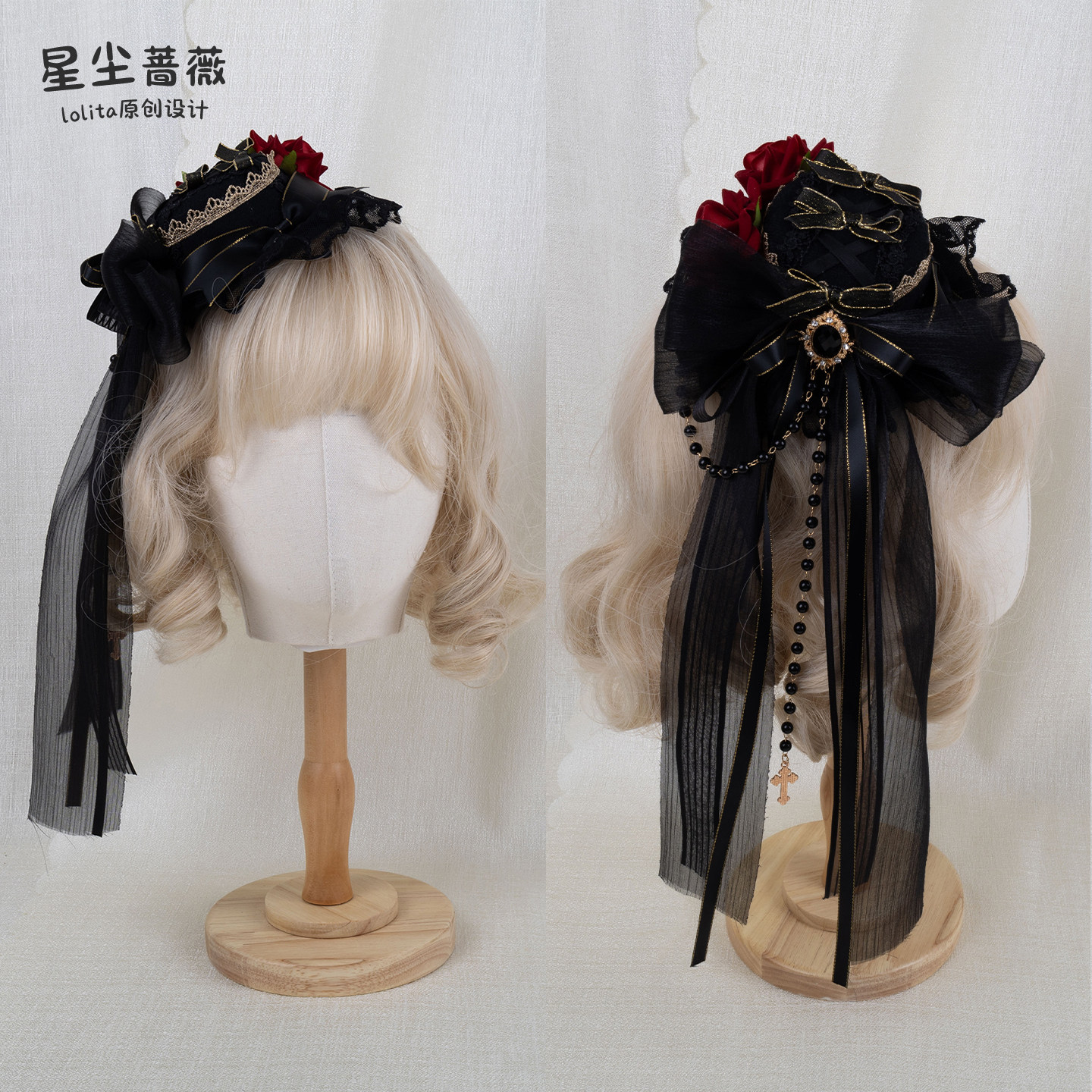 lolita原创暗黑哥特风黑金小礼帽