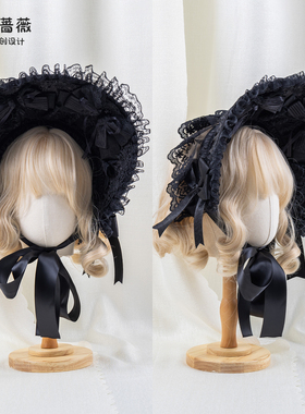 星尘蔷薇lolita原创设计发饰雀之羽暗黑系扁帽bnt蕾丝蝴蝶结发带