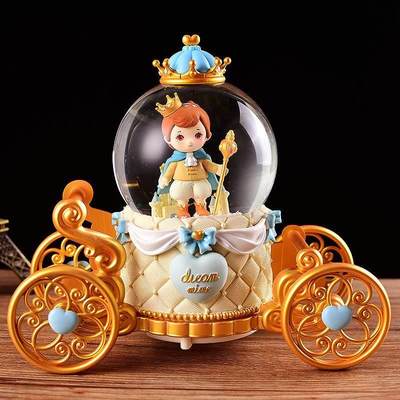 王子南瓜马车水晶球音乐盒旋转八音盒送女孩儿童公主女生生日礼物