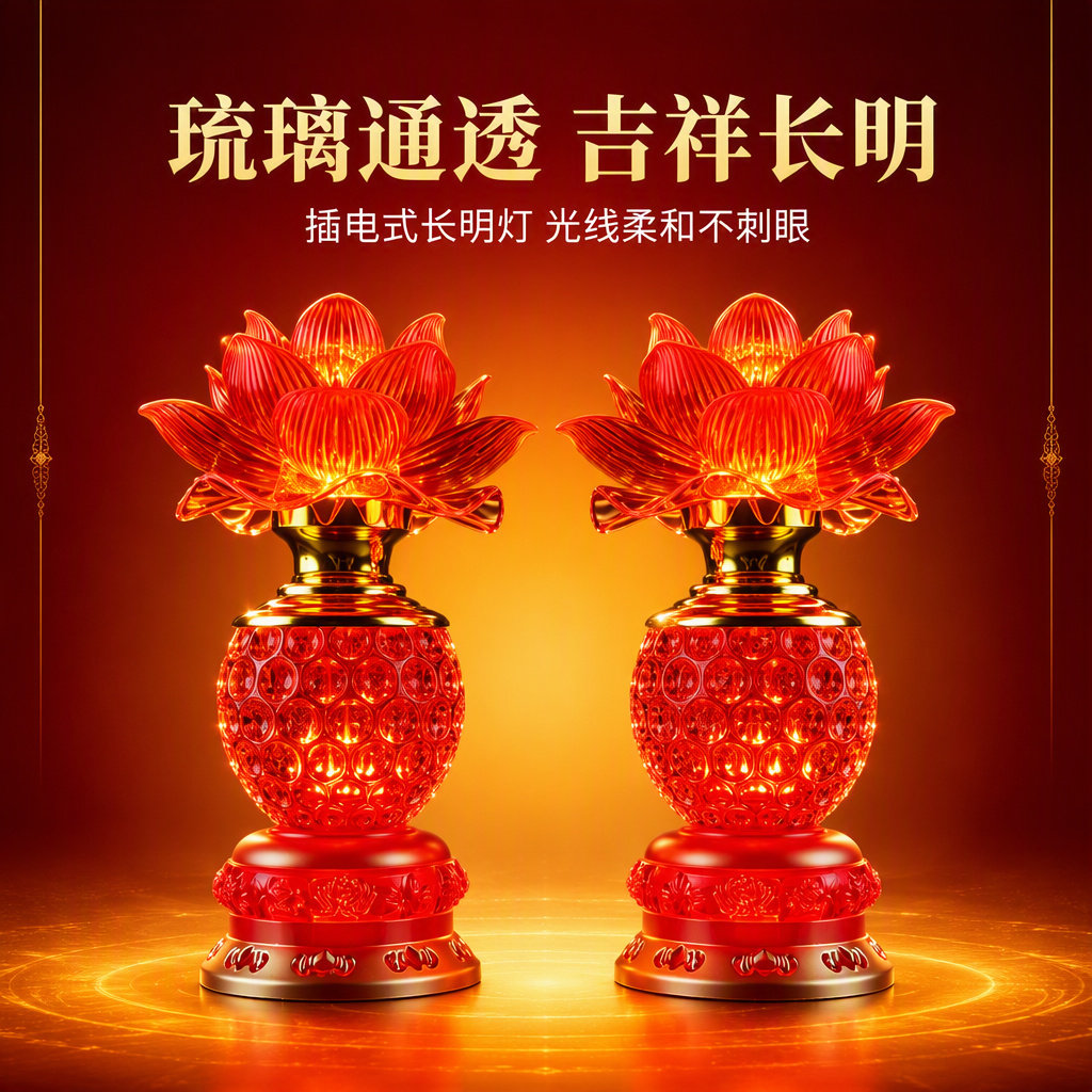 菩缘琉璃莲花佛前供灯招财七彩图片