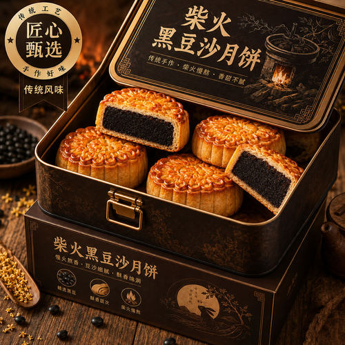 柴火黑豆沙广式月饼下午茶糕点