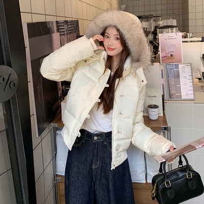 2025韩系新款毛领羽绒服女短款韩版小个子加厚服冬装外套棉服