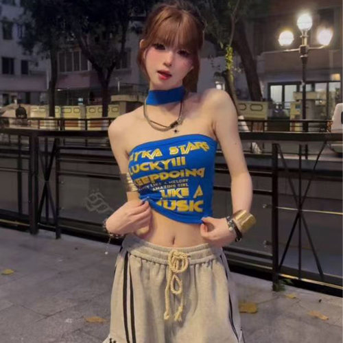 jazz跳舞夏日绝美背心蓝色挂脖抹胸小上衣吊带甜辣纯欲露脐T恤