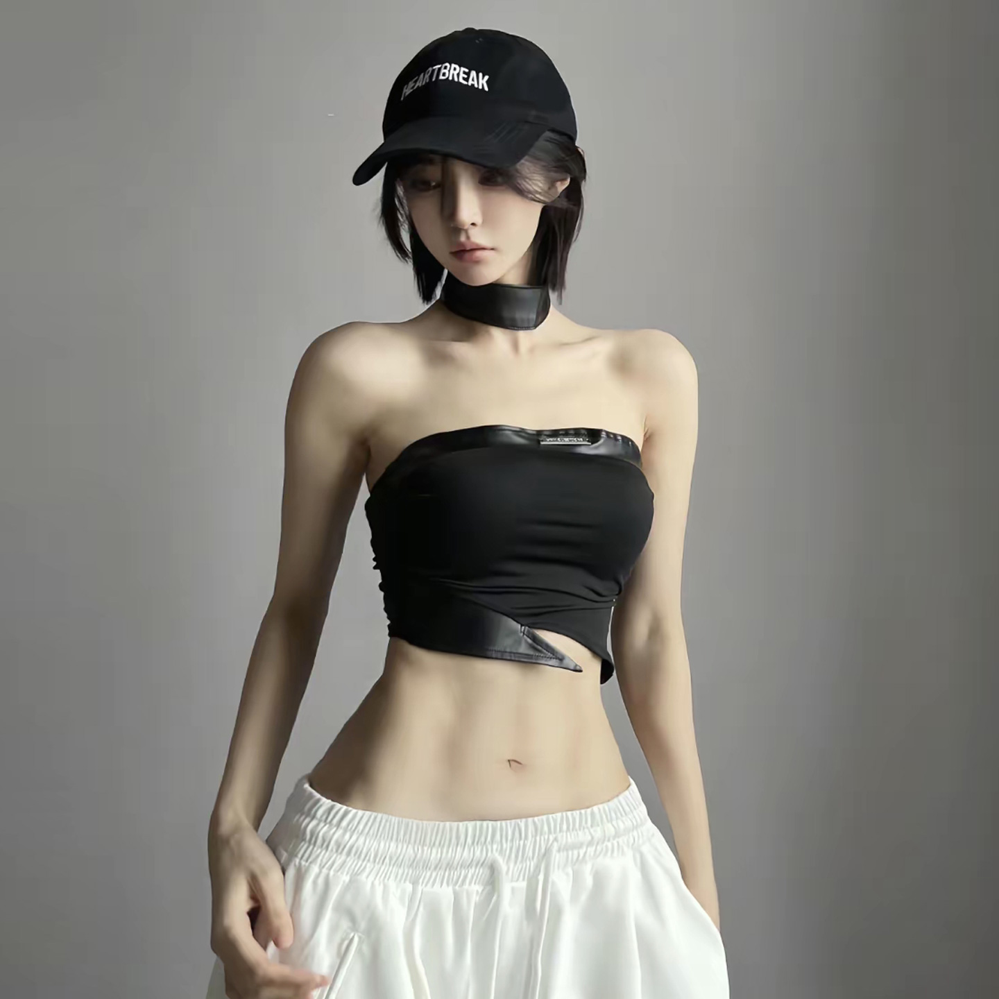 jazz爵士跳舞黑色抹胸短款背心美式辣妹性感运动健身裹胸小上衣女