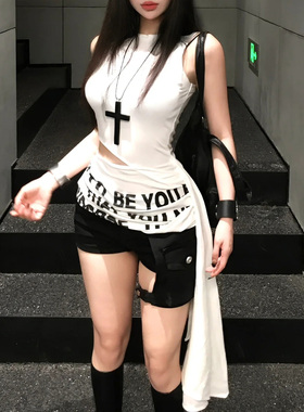 kpop爵士舞跳舞白色不规则夏季辣妹显瘦甜辣jazz无袖打歌服上衣女