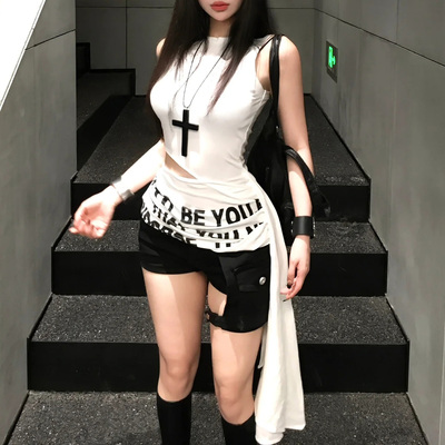 kpop爵士舞跳舞白色不规则夏季辣妹显瘦甜辣jazz无袖打歌服上衣女