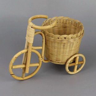 汉水竹城手工竹编制品水果篮收纳筐茶点零食盘家用三轮车创意托盘