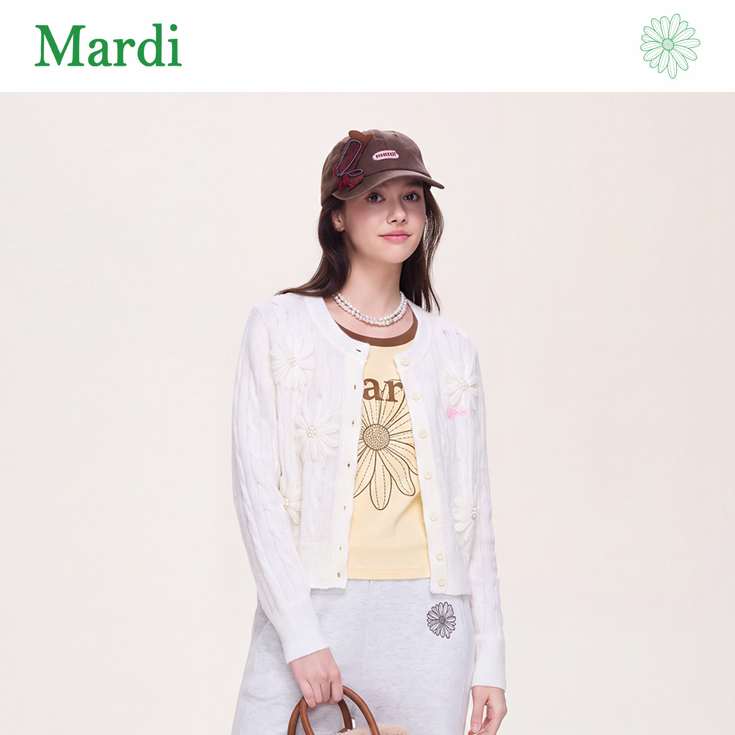 Mardi韩系花朵刺绣针织开衫女