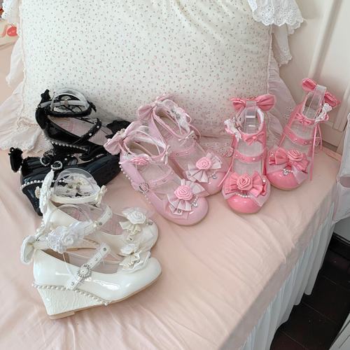 尾款【巴洛克玫瑰】原创花嫁华丽蝴蝶结优雅甜美坡跟lolita鞋