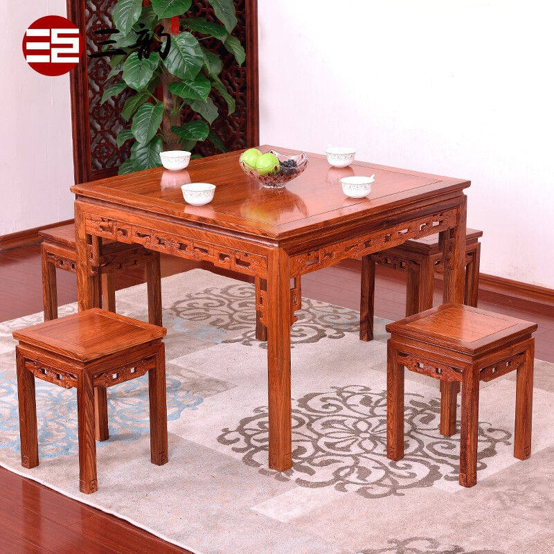 三韵红木家具非洲花梨（学名：刺猬紫檀）餐桌八仙桌实木中式多功