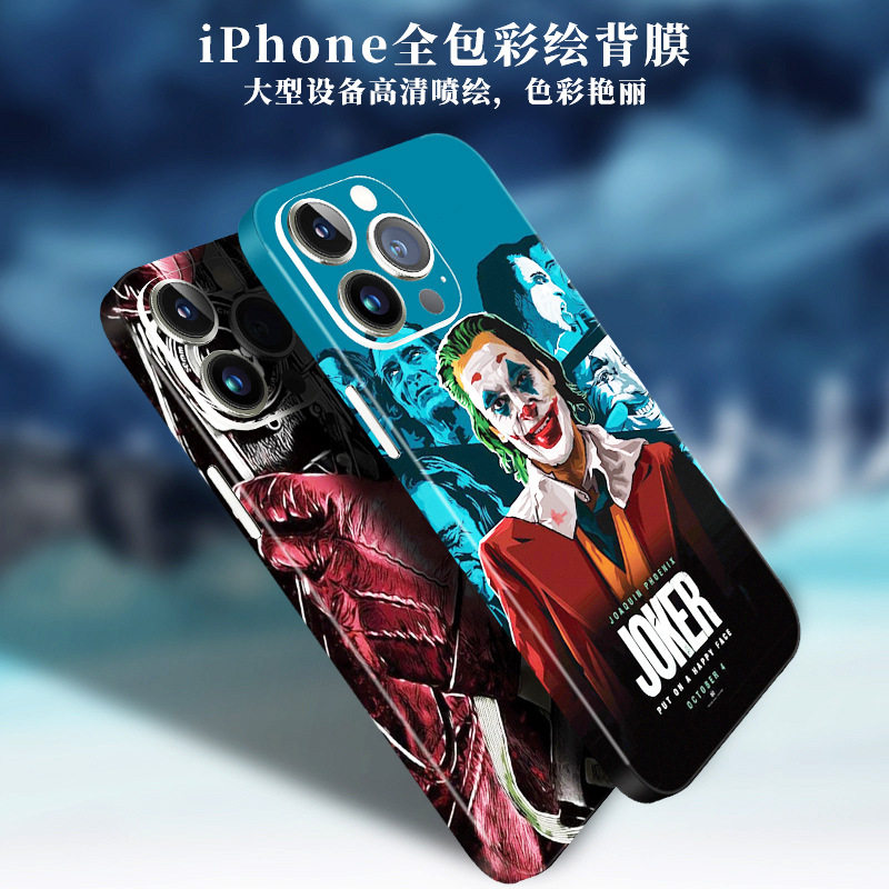 适用iPhone16ProMax背膜苹果15plus手机后膜14pro全包膜13mini边框彩膜12max小丑卡通图案XR改色磨砂翻新彩贴