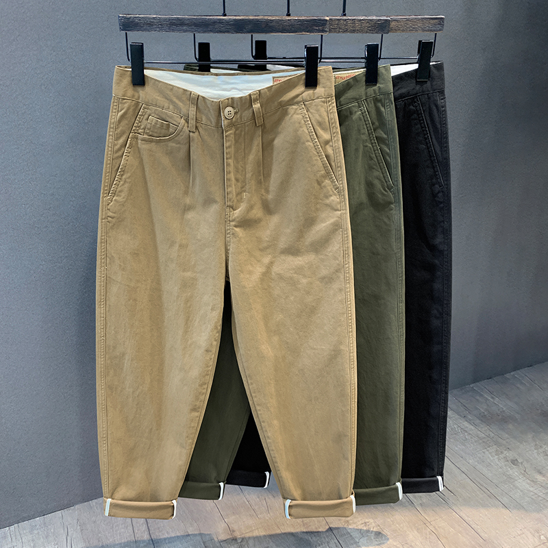 重磅纯棉新款休闲裤美式工装长裤