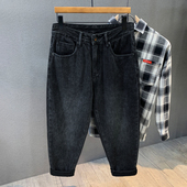 重磅水洗潮牌黑色牛仔裤 男士 宽松直筒春秋休闲长裤 美式 子2025新款