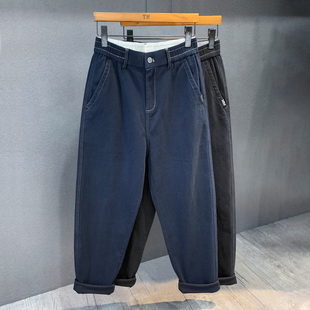 宽松小直筒长裤 秋季 2025新款 男士 子男 藏青色复古水洗棉锥形休闲裤