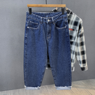 男士 老爹裤 宽松大码 男生秋季 直筒阔腿裤 日系原宿风潮牌九分牛仔裤