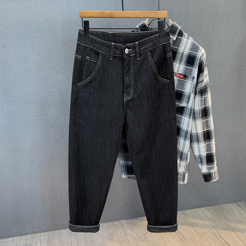 秋季水洗复古黑色牛仔裤弹力长裤