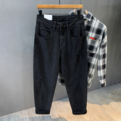 潮牌黑色牛仔裤 男士 宽松微锥形小直筒弹力长裤 高级痞帅美式 子秋季