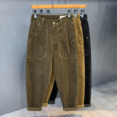 男士 子男工装 春秋款 复古纯棉水洗灯芯绒休闲裤 美式 宽松直筒长裤 裤