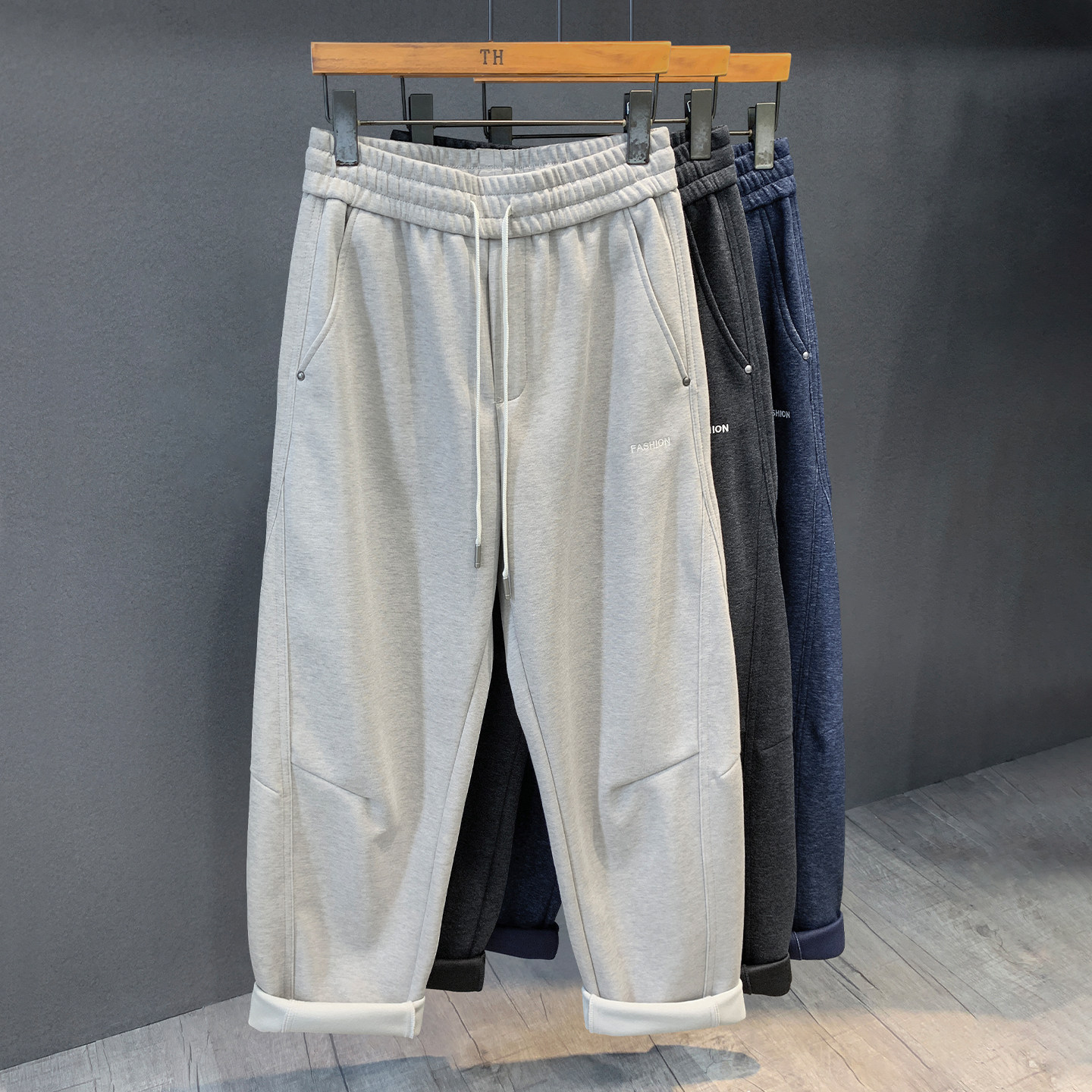 专柜高端彩棉针织直筒卫裤男士春季新款宽松休闲裤男装美式运动裤