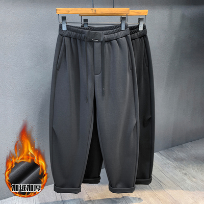 深灰色加绒加厚卫裤直筒运动裤潮