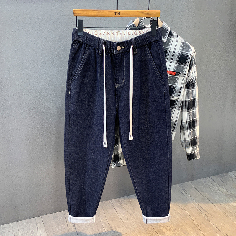 秋冬水洗锥形哈伦牛仔裤弹力长裤