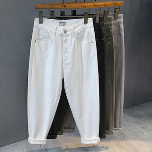 宽松小直筒九分裤 高端潮牌百搭白色牛仔裤 秋冬新款 休闲裤 子男 男士