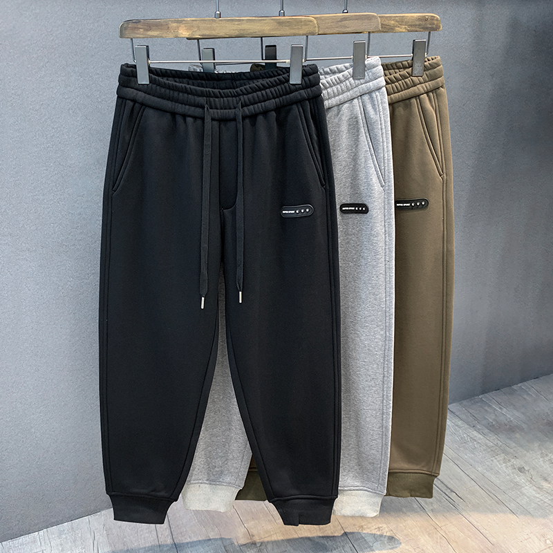 加绒加厚束脚运动裤美式休闲长裤