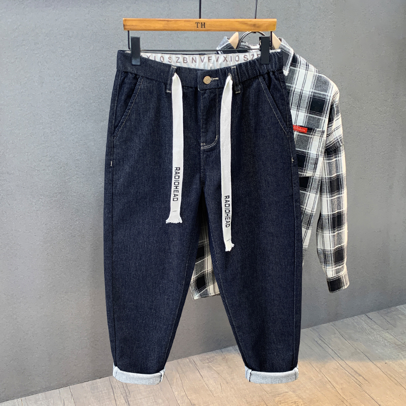 高端活性染原色锥形牛仔裤长裤潮