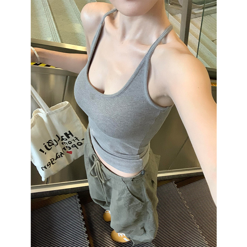 背心女夏赵露思同款一体式挂脖吊带带胸垫遮副乳内搭外穿美背打底