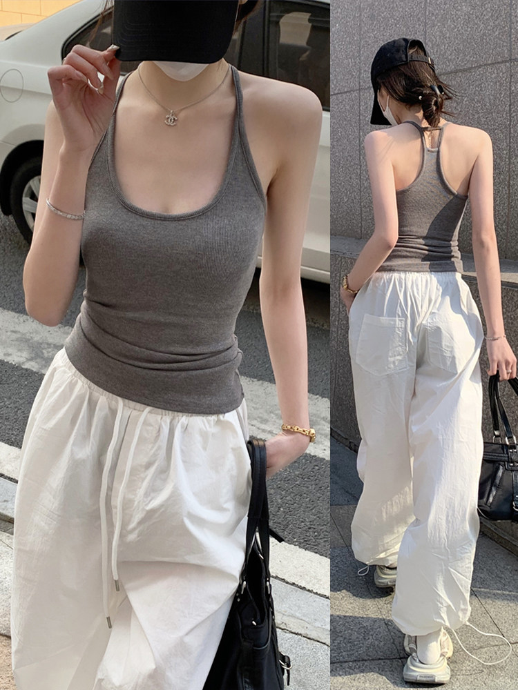 背心女夏赵露思同款一体式挂脖吊带带胸垫遮副乳内搭外穿美背打底
