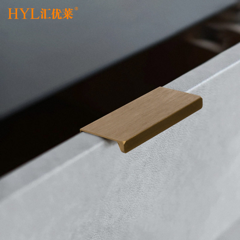 威法金拉丝铜古金柜门隐形拉手轻奢橱柜门缝内嵌入式暗藏抽屉把手