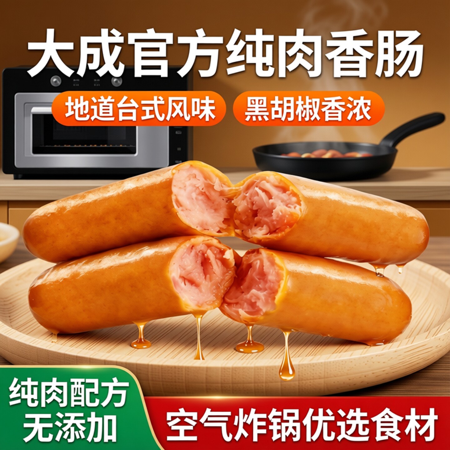 大成官方烤肠肉肠香肠地道台式火腿肠黑胡椒肠热狗空气炸食材