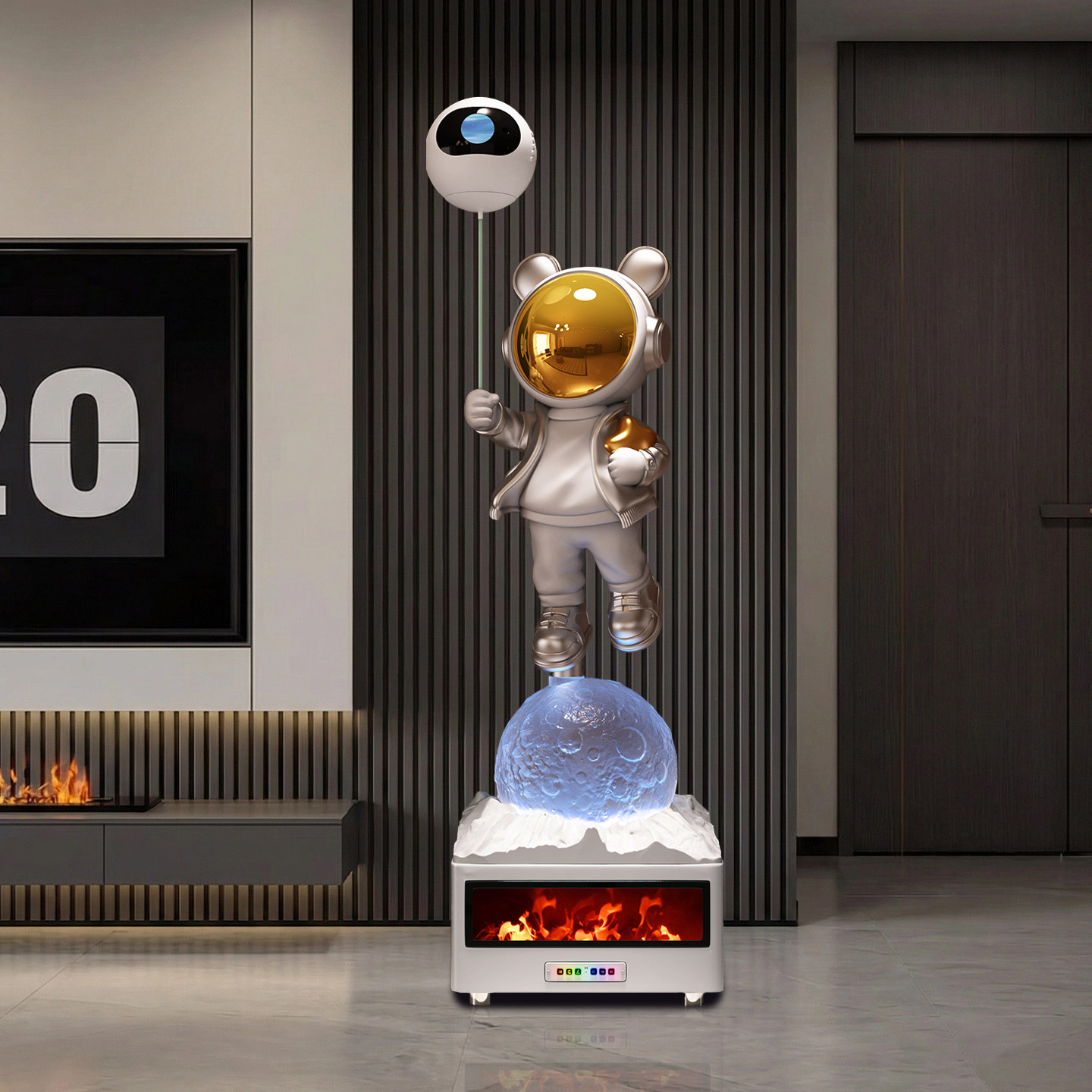 太空人宇航员大月球造型K歌落地摆件LED灯光装饰客厅家居极简风