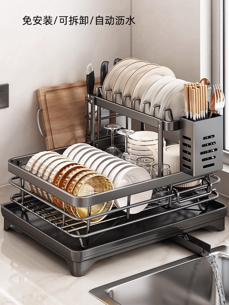 碗碟收纳架沥水碗架不锈钢厨房置物架双层碗盘碗筷放碗盘子沥水篮