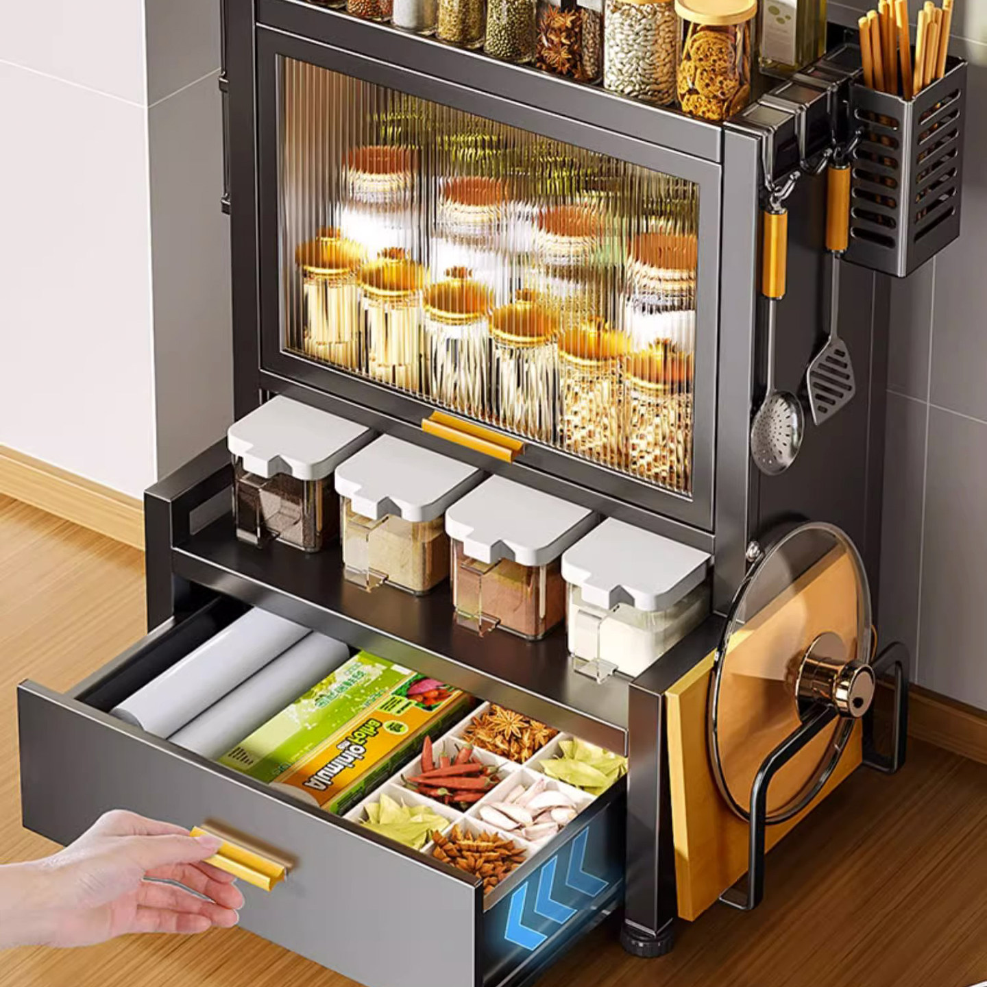 2025新款厨房置物架油盐酱醋调味罐收纳盒多功能家用调料品置物架,厨房/烹饪用具,厨房置物架/置物柜/角架,淘宝优惠券,粉丝福利购,淘宝优惠卷