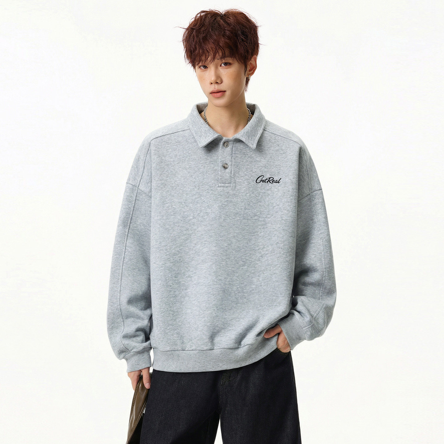 OFF-UP 休闲翻领卫衣宽松型长袖男女款POLO衫日常百搭套头上衣春