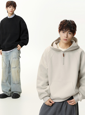 OFF-UP 复古运动风连帽卫衣男女情侣装圆领宽松卫衣帽衫秋冬外套