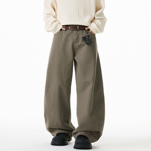 【衣橱直播预备】OFF-UP春夏纯棉弯刀裤男宽松休闲老钱风直筒裤