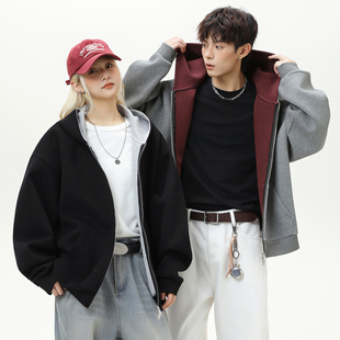 重磅连帽卫衣秋冬季 OFF 开衫 美式 情侣撞色宽松百搭拉链外套