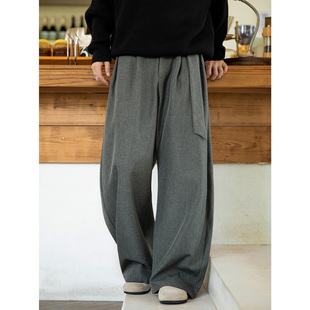 设计感腰带松弛宽松日常通勤 老钱风亚麻纹阔腿弯刀西裤 OFF