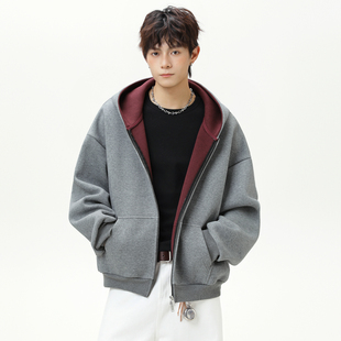 卫衣设计感男女同款 复古连帽拉链撞色长袖 UP简约休闲百搭美式 OFF