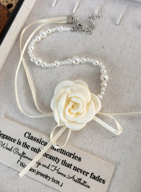 山茶花朵珍珠颈链choker项圈女颈