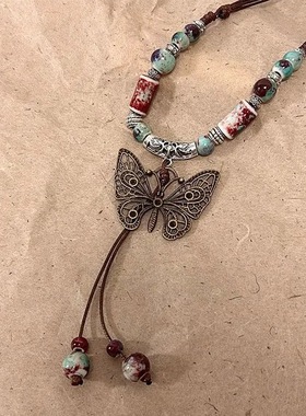 陶瓷项链新中式民族风复古蝴蝶串