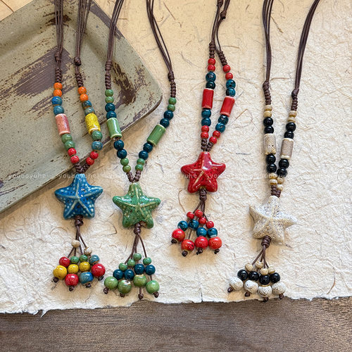 波西米亚陶瓷彩色串珠海星项链女
