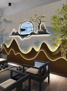 现代简约竹木纤维集成墙板酒店茶室客厅格栅背景墙装饰定制护墙板