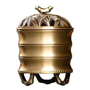 黄铜香炉檀香炉家用室内竹节空熏杯香炉沉香盘香炉茶道香薰炉摆件