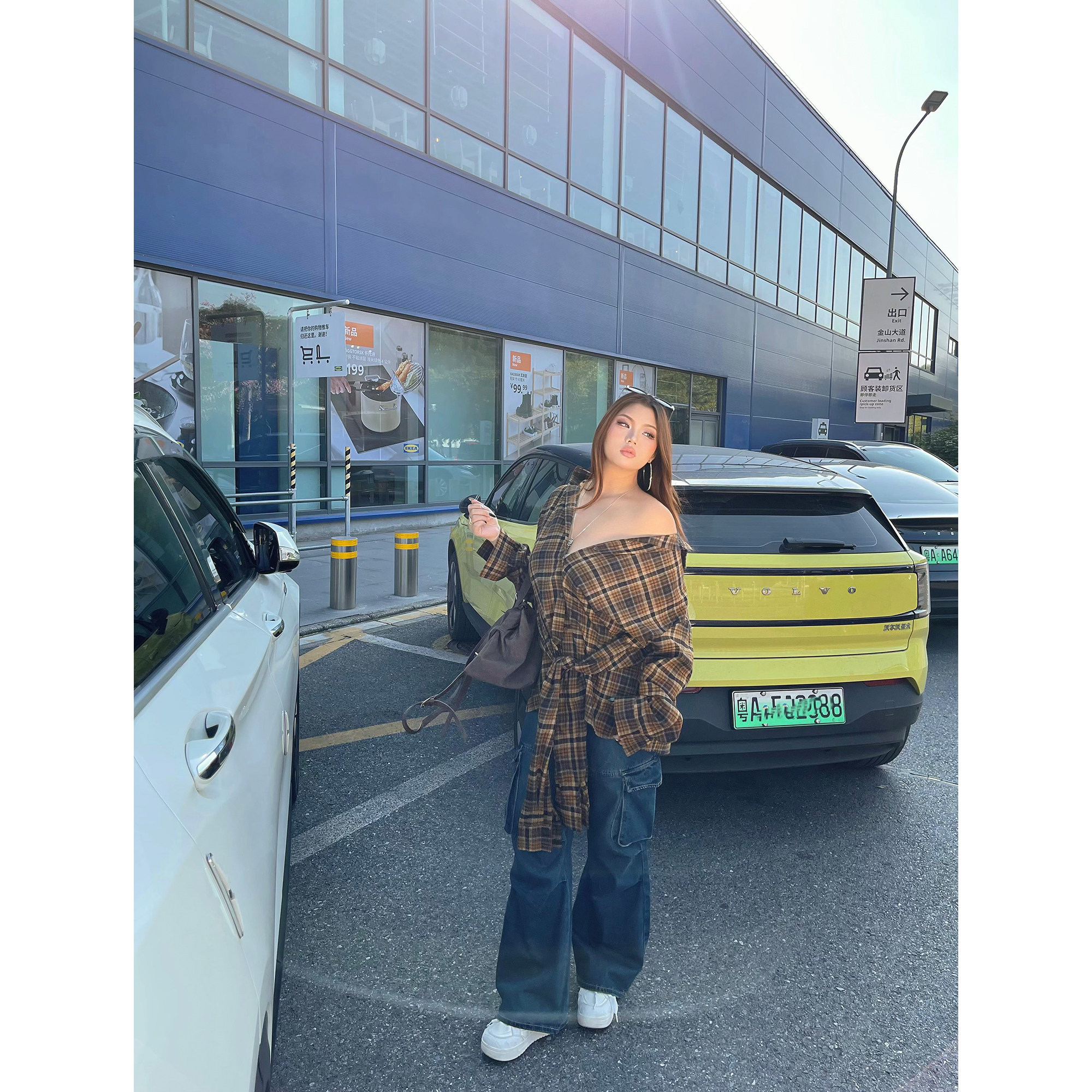南黑微胖美式复古直筒工装牛仔裤女大码高腰胖mm遮肚显瘦阔腿裤潮