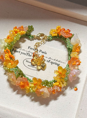「果汁阳台」瀑布蔷薇原创手工串珠手链小众花藤重工项链手饰礼物